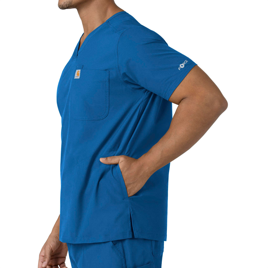 Force Essentials C16113 Men's V-Neck Shirttail Scrub Top Royal
