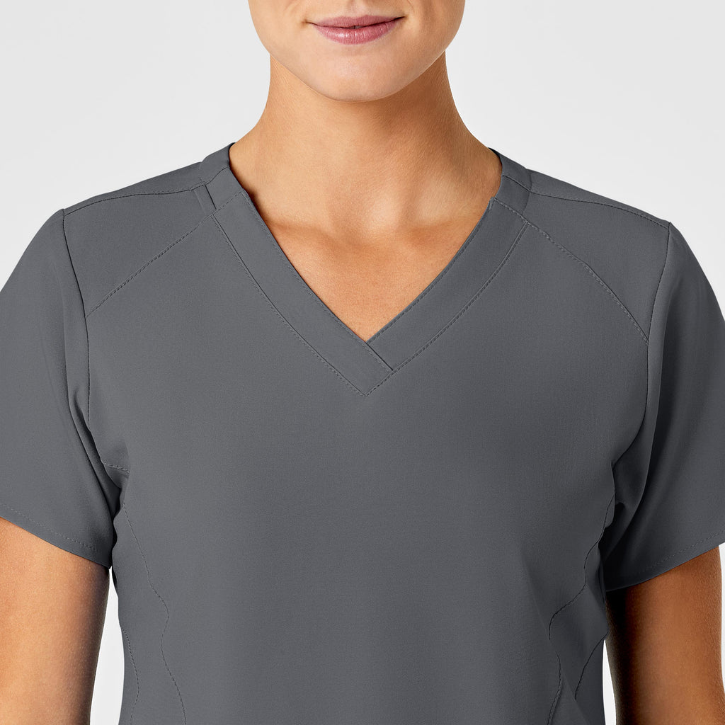 W123 6155 Stylized V-Neck Scrub Top Pewter