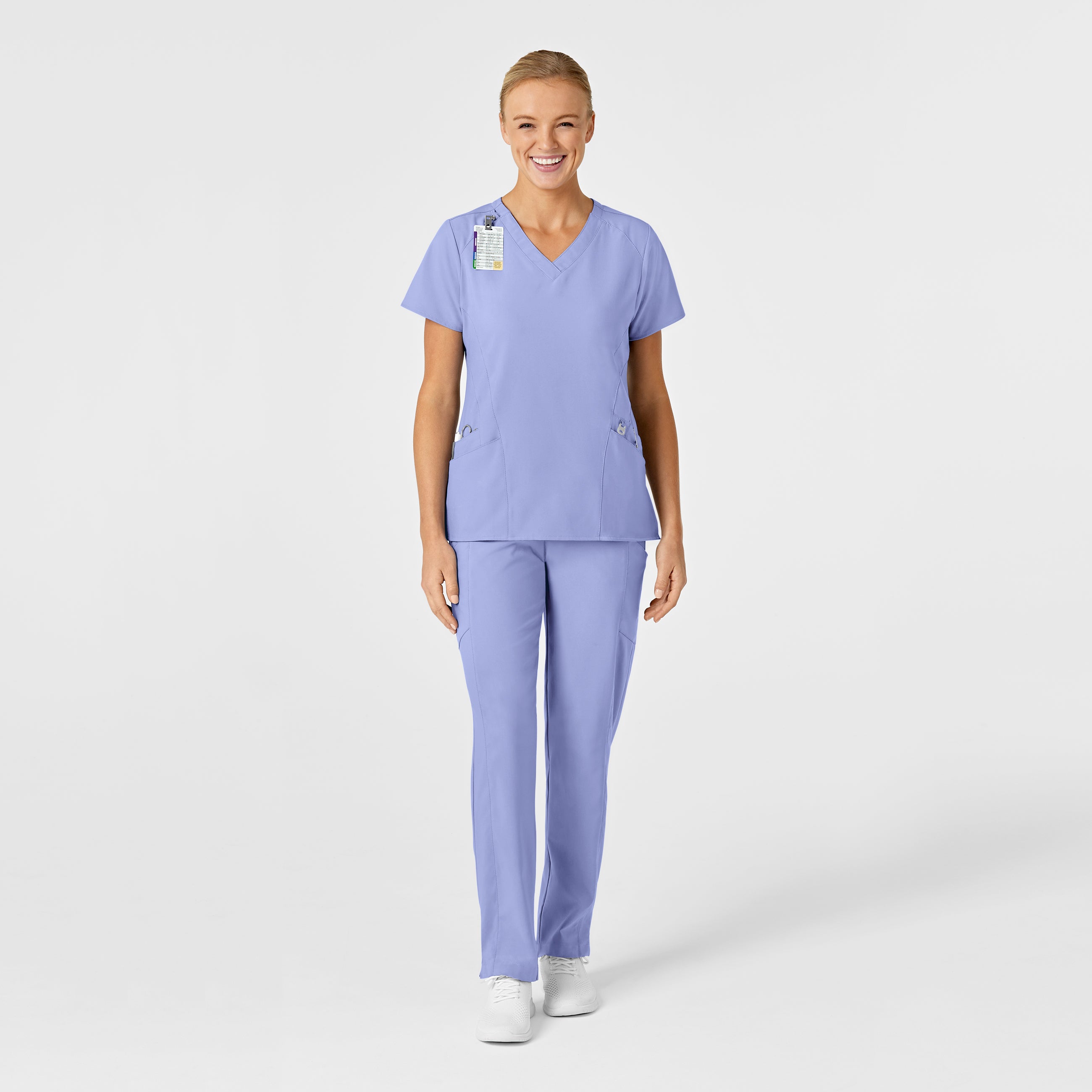 W123 6155 Stylized V-Neck Scrub Top Ceil Blue