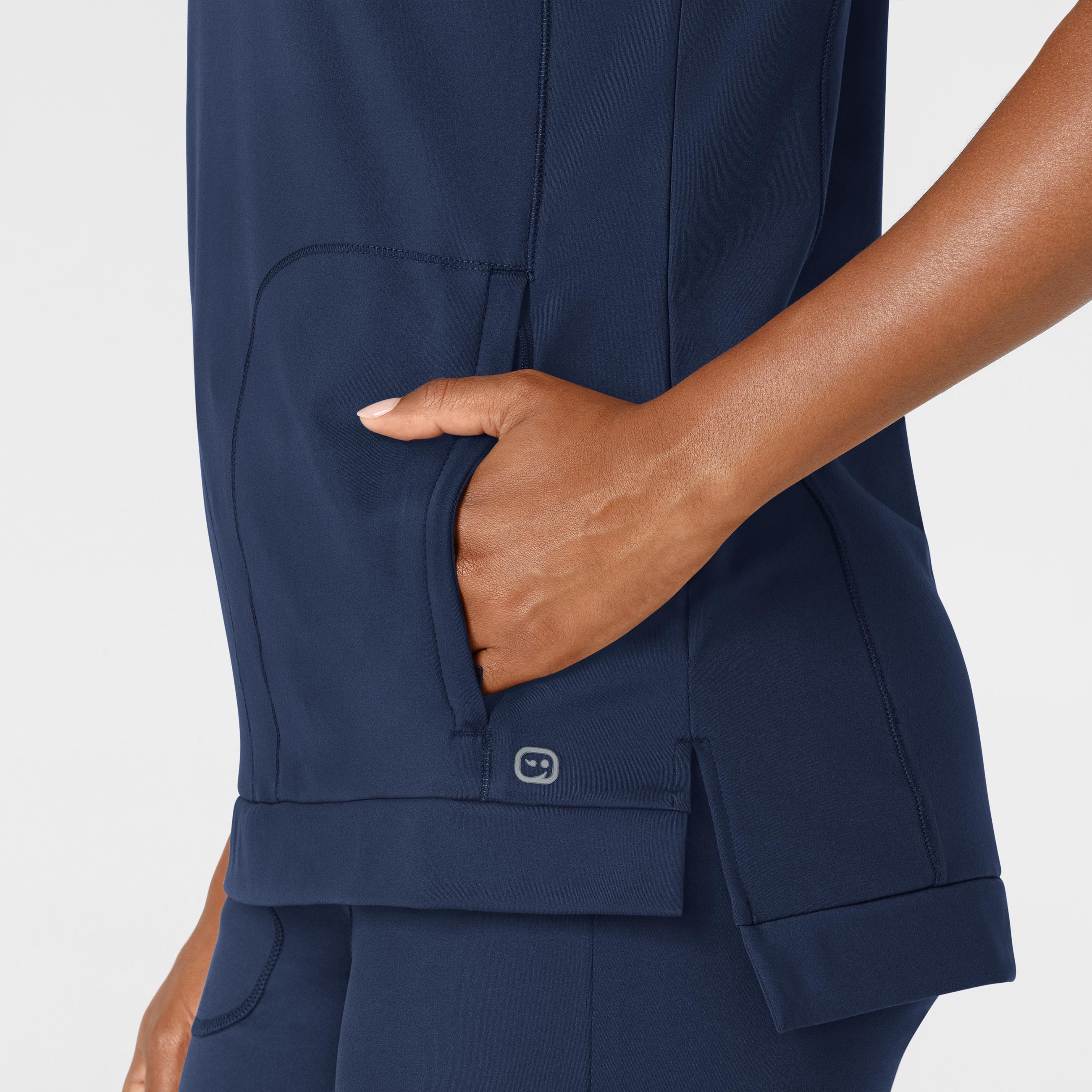 RENEW 6359 Knit Flex-n-Reach Crew Neck Scrub Top Navy