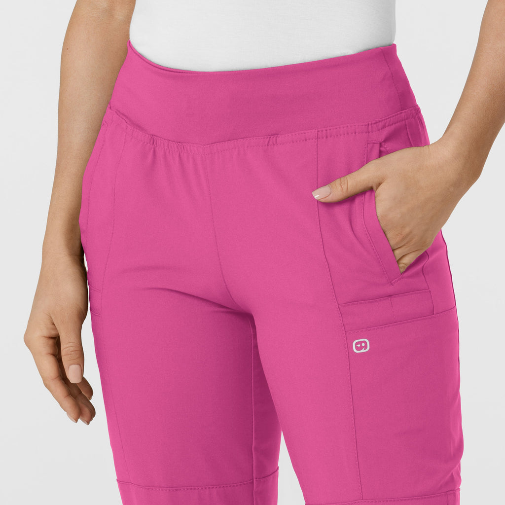 W123 5555 Comfort Waist Cargo Jogger Scrub Pants Hot Pink