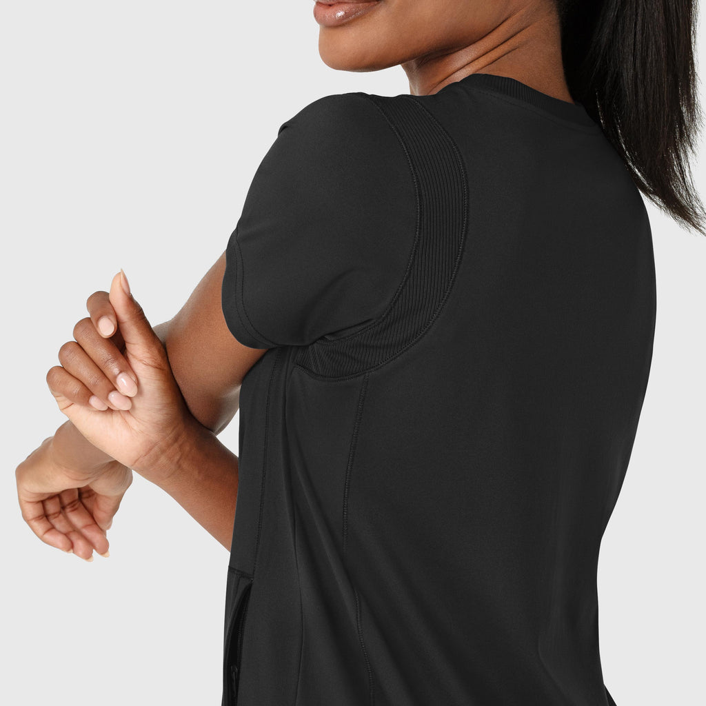 RENEW 6359 Knit Flex-n-Reach Crew Neck Scrub Top Black