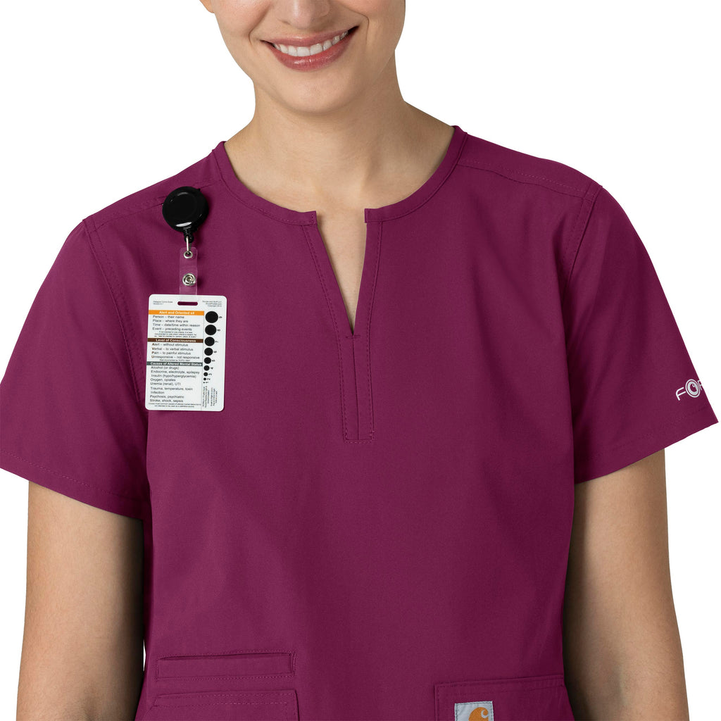 Force Essentials C12213 Notch Neck Tunic Scrub Top Wine