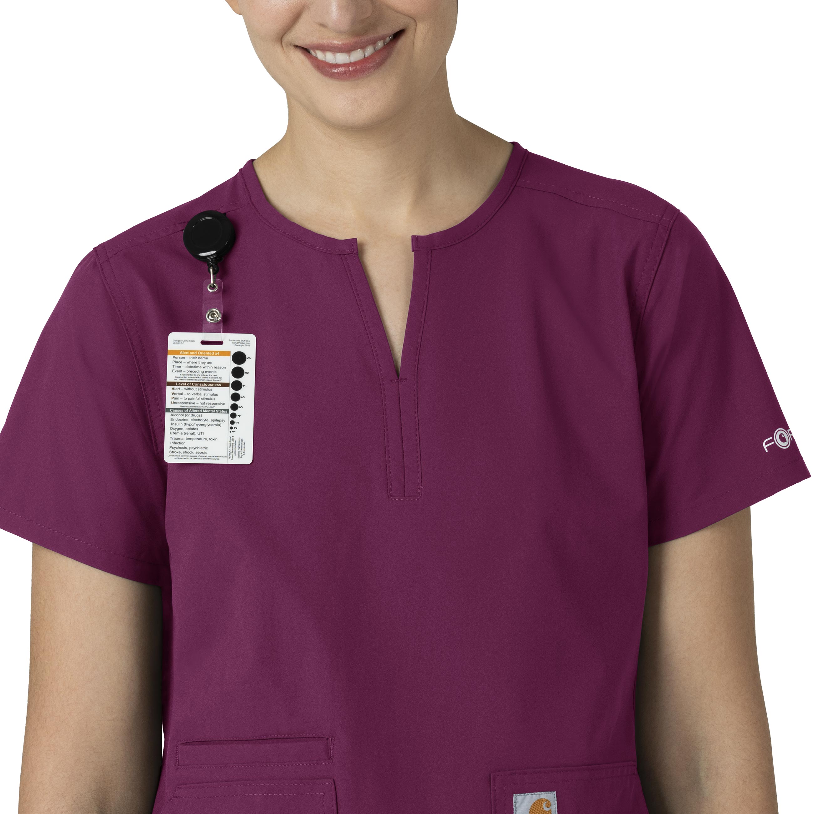 Force Essentials C12213 Notch Neck Tunic Scrub Top Wine