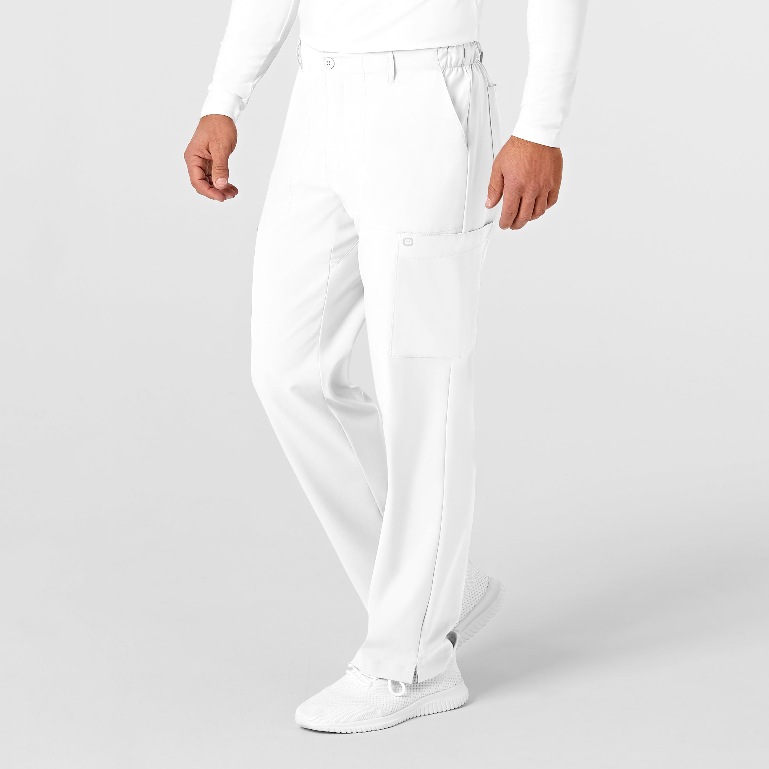 W123 5355 Men's Flat Front Cargo Scrub Pants White