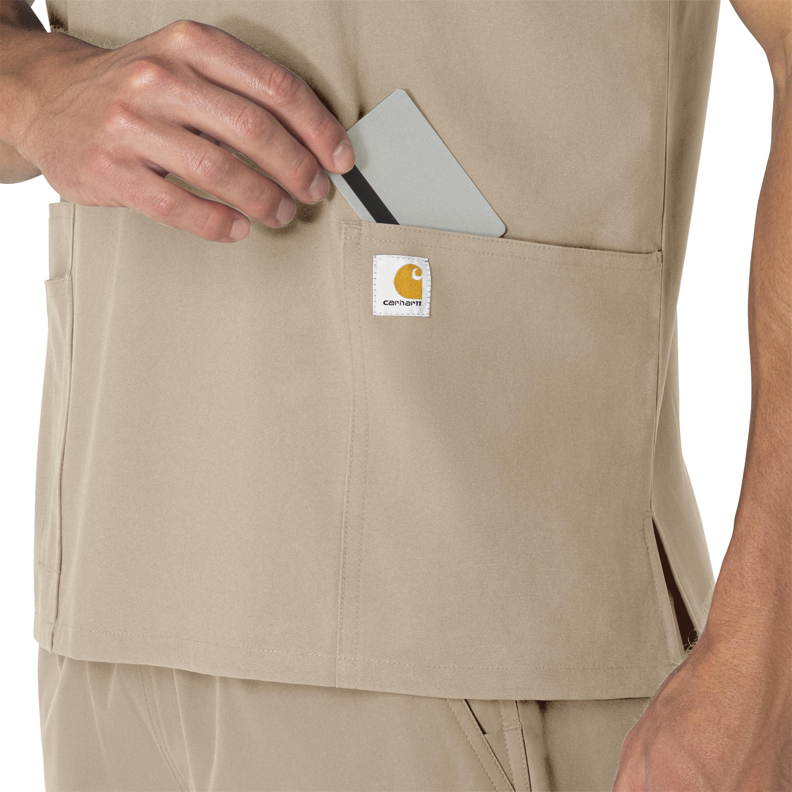 Force Essentials C15013 Unisex V-Neck 6-Pocket Scrub Top Khaki