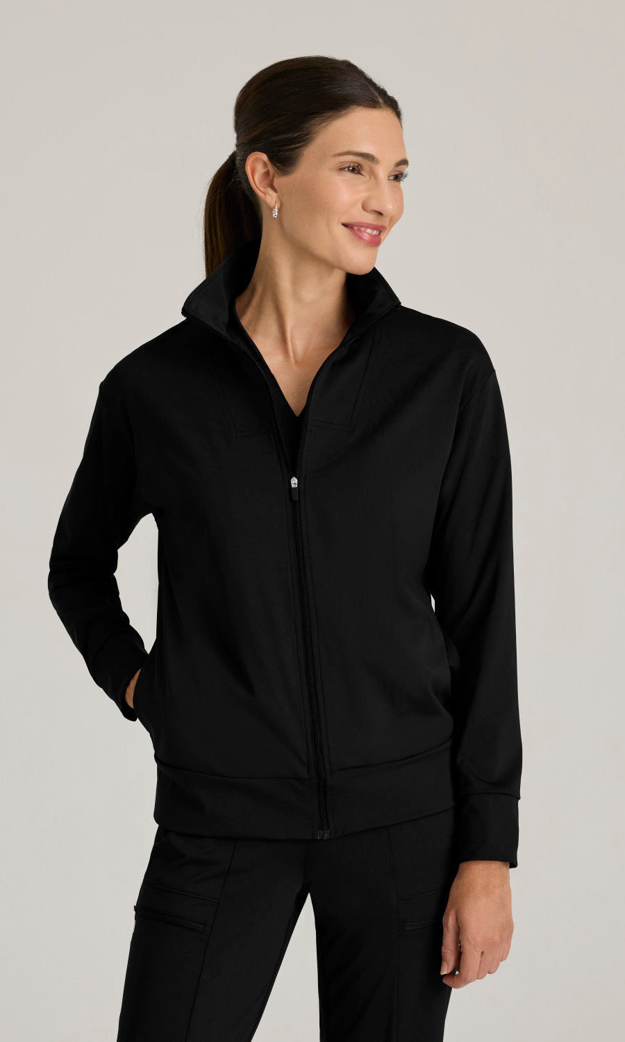 Grey's Anatomy Knits GRSW923 Ease Scrub Jacket Jacket Black