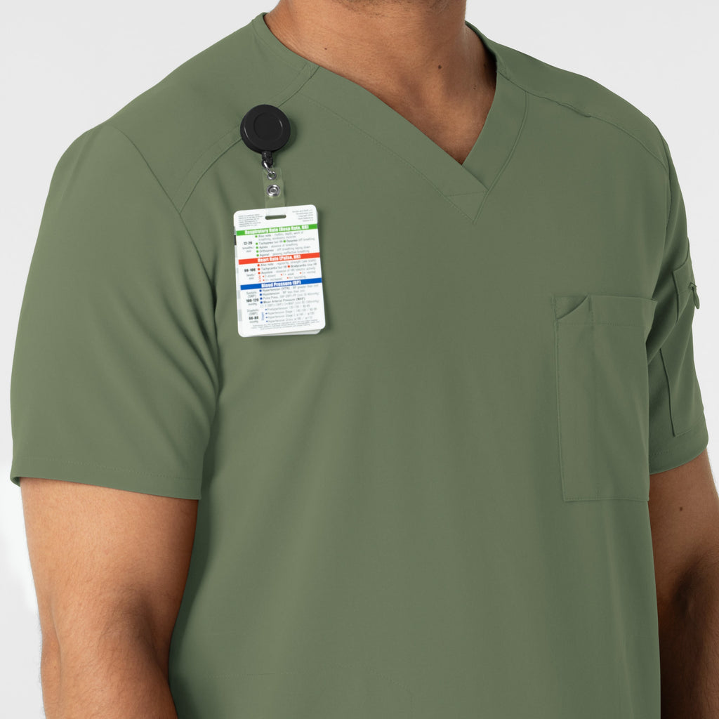 RENEW 6834 Men's V-Neck 5 Pocket Scrub Top Olive