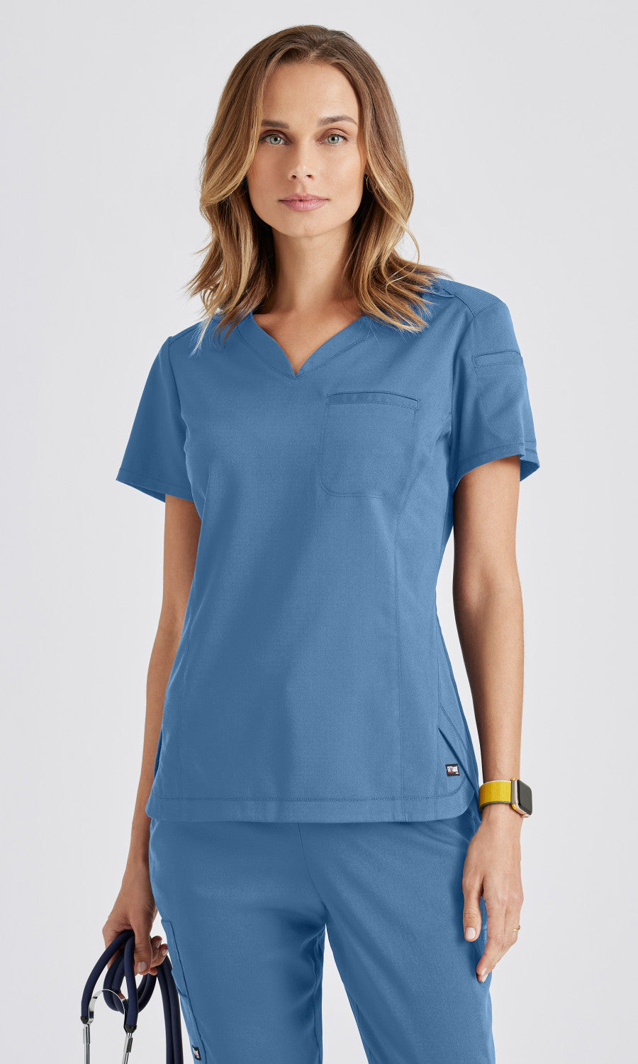 Grey's Anatomy Stretch GRST136 Capri Tuck-in Scrub Top Ciel Blue