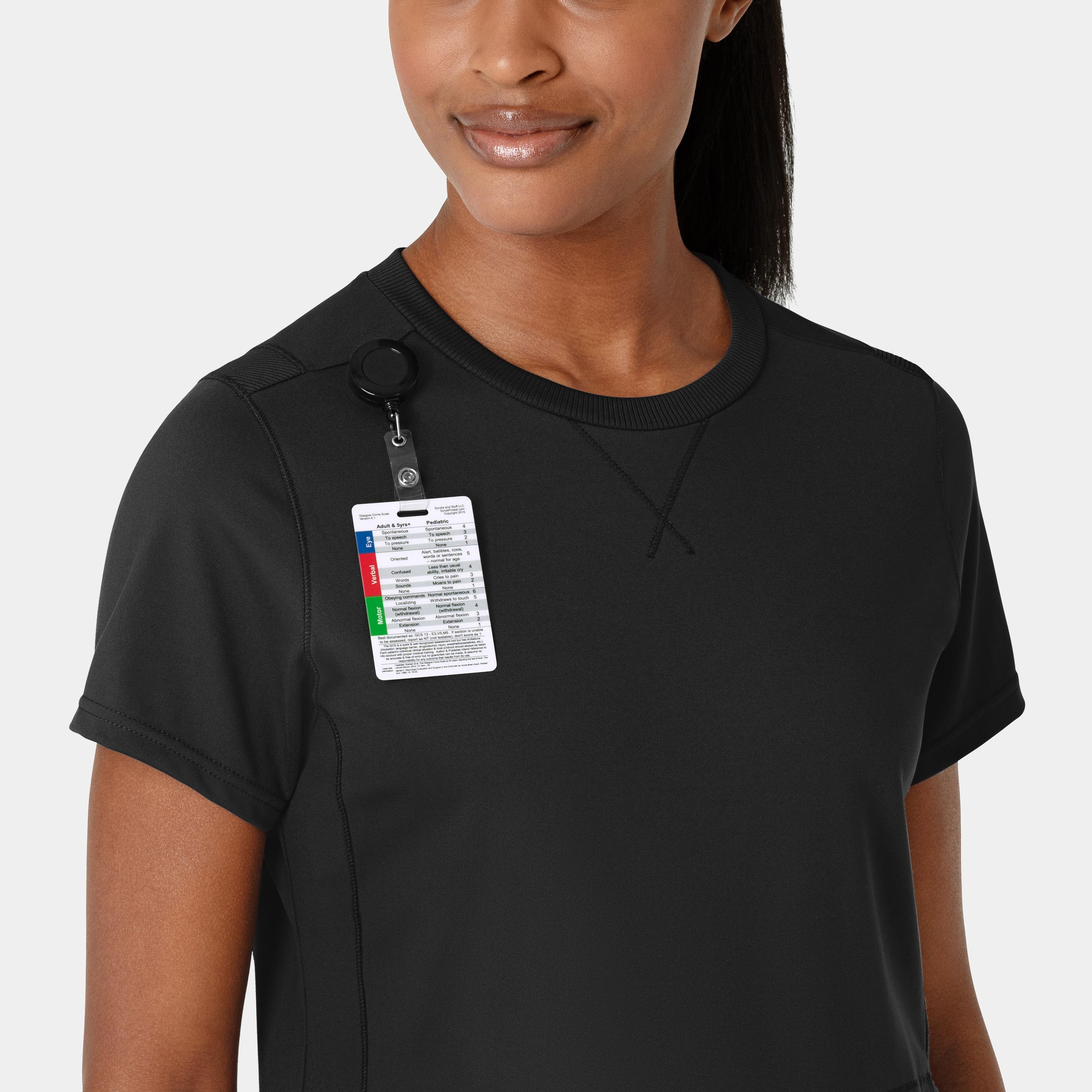 RENEW 6359 Knit Flex-n-Reach Crew Neck Scrub Top Black