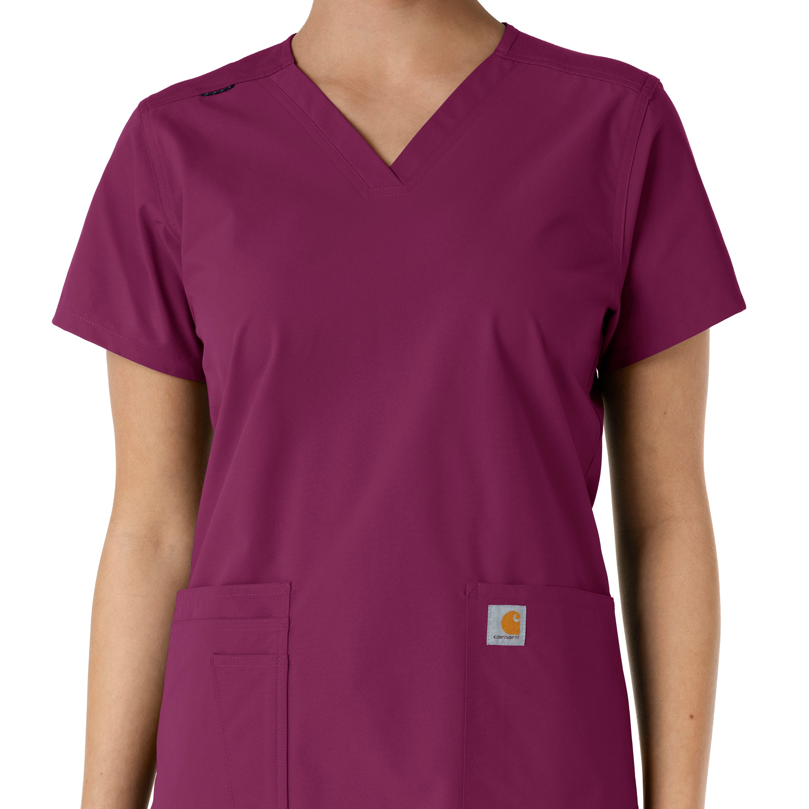 Force Essentials C12313 V-Neck Knit Panel Scrub Top Wine