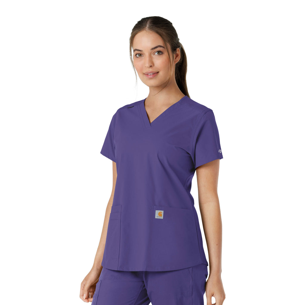 Force Essentials C12313 V-Neck Knit Panel Scrub Top Grape