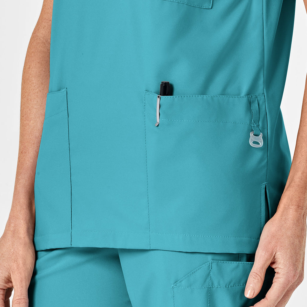 W123 6855 Unisex 4 Pocket Utility Scrub Top Teal Blue
