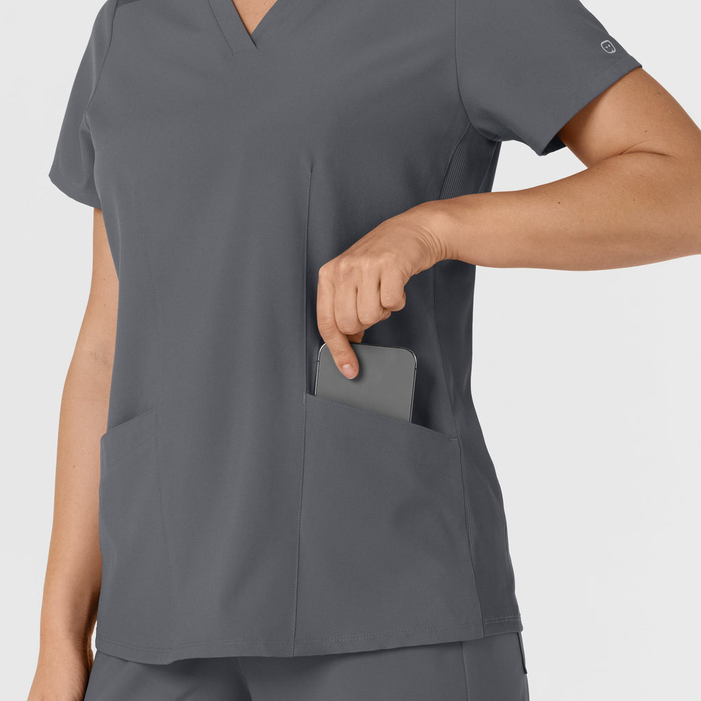 W123 6145 Flex-n-Reach Side Panel V-Neck Scrub Top Pewter