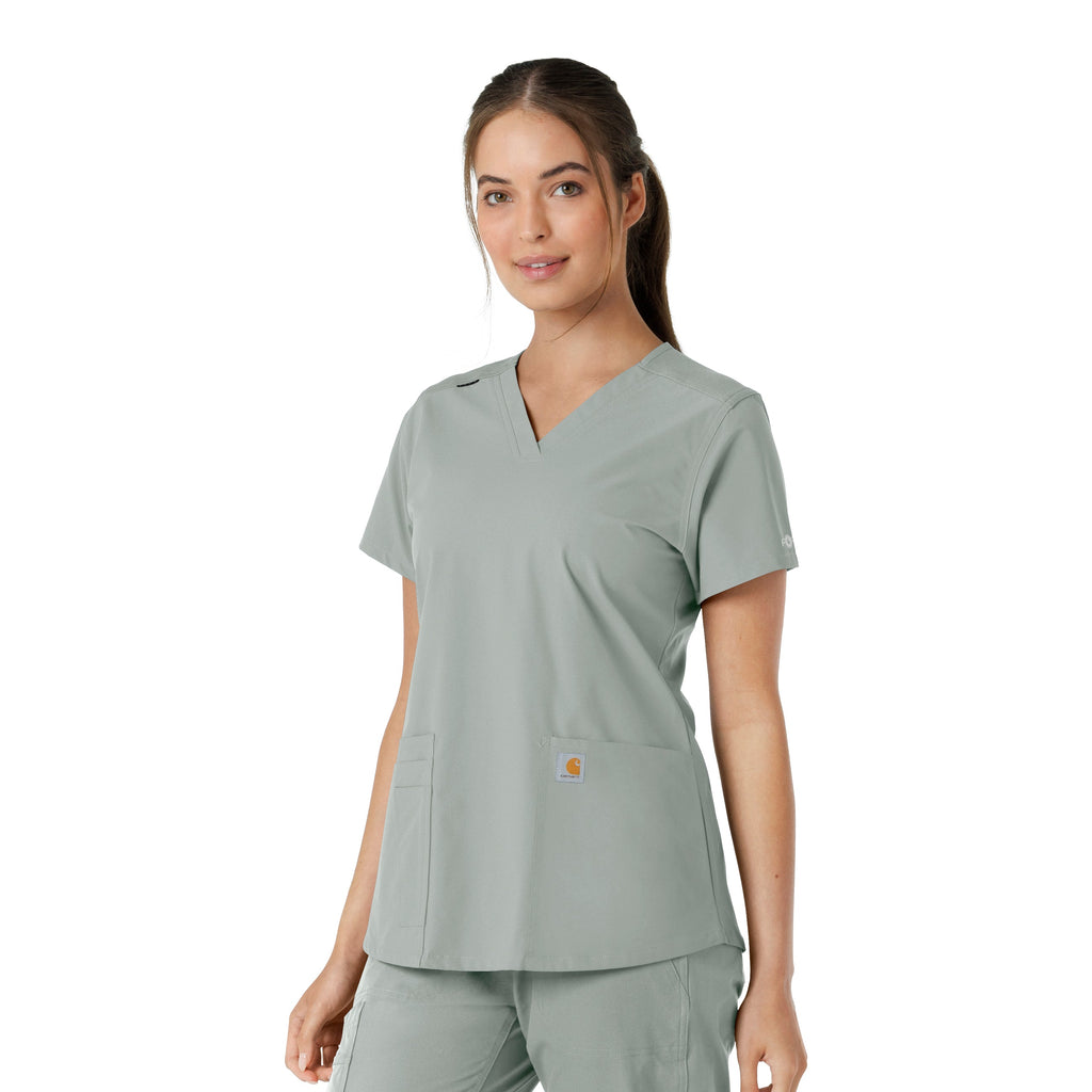 Force Essentials C12313 V-Neck Knit Panel Scrub Top Grey
