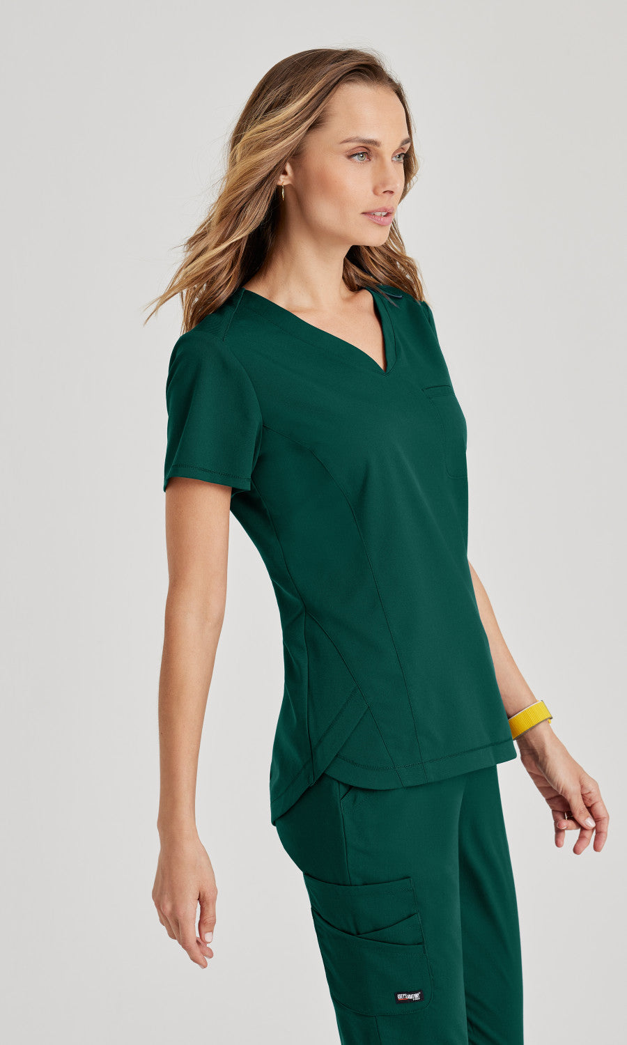 Grey's Anatomy Stretch GRST136 Capri Tuck-in Scrub Top Hunter Green