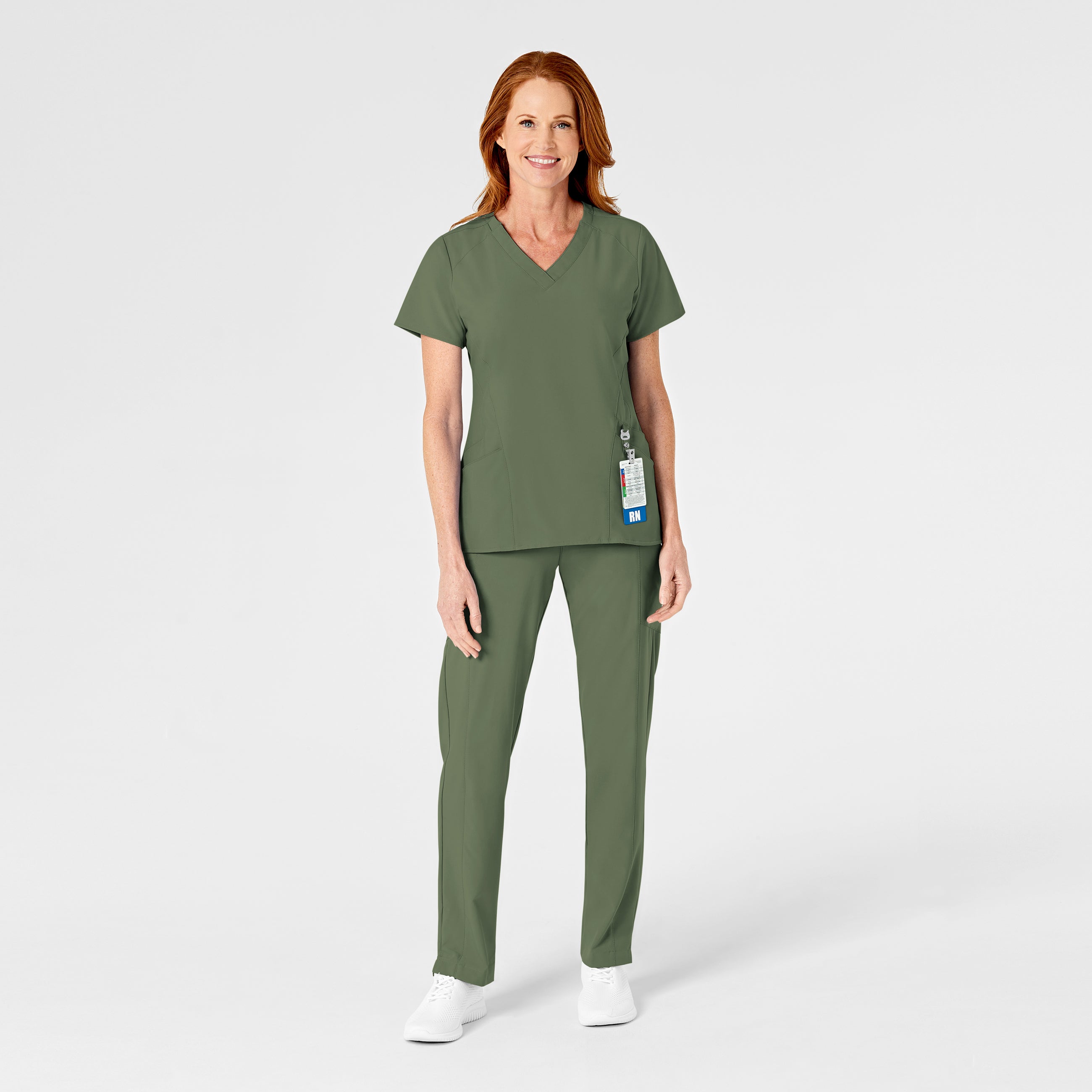 W123 5155 Flat Front Cargo Scrub Pants Olive