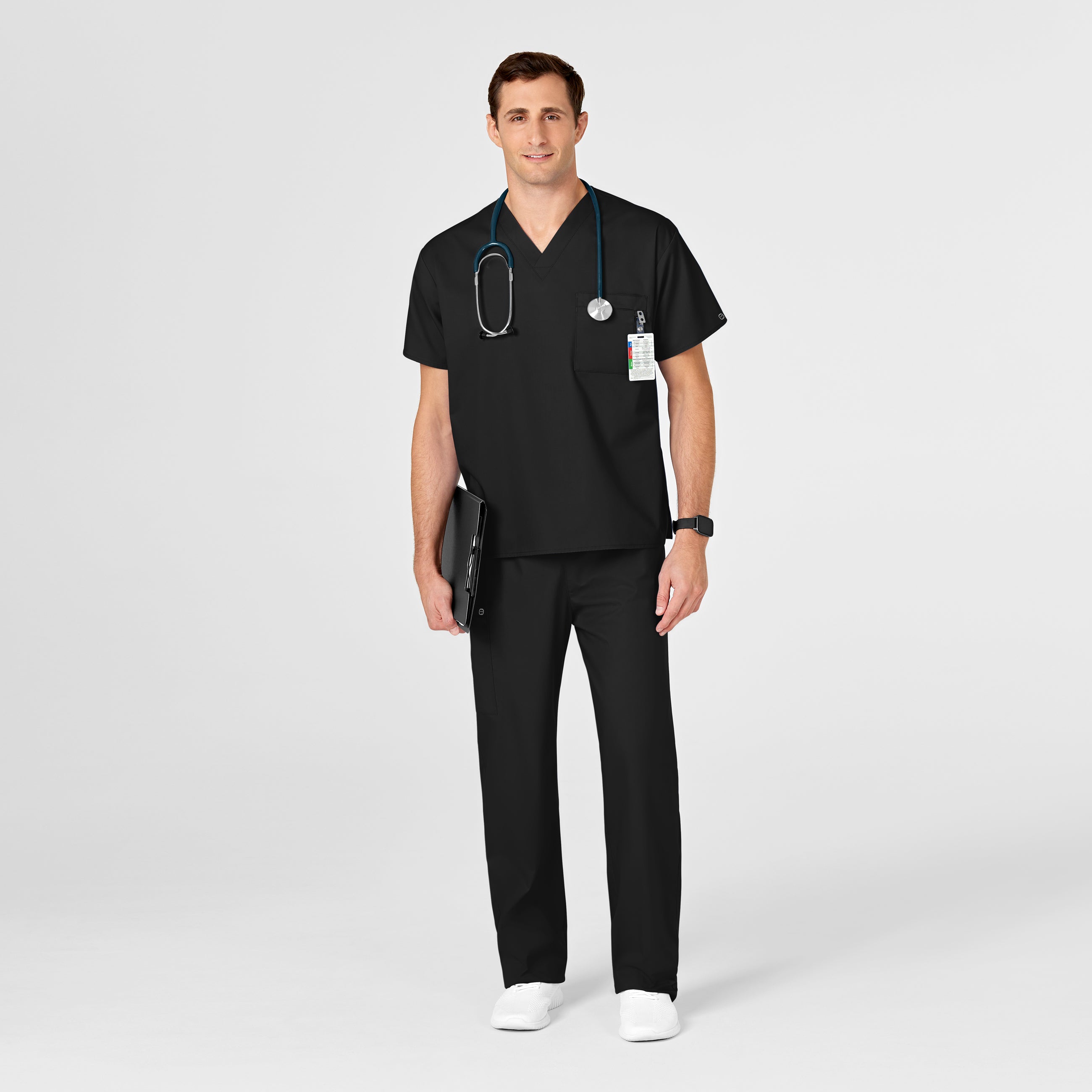 WonderWORK 100 Unisex V-Neck Scrub Top Black