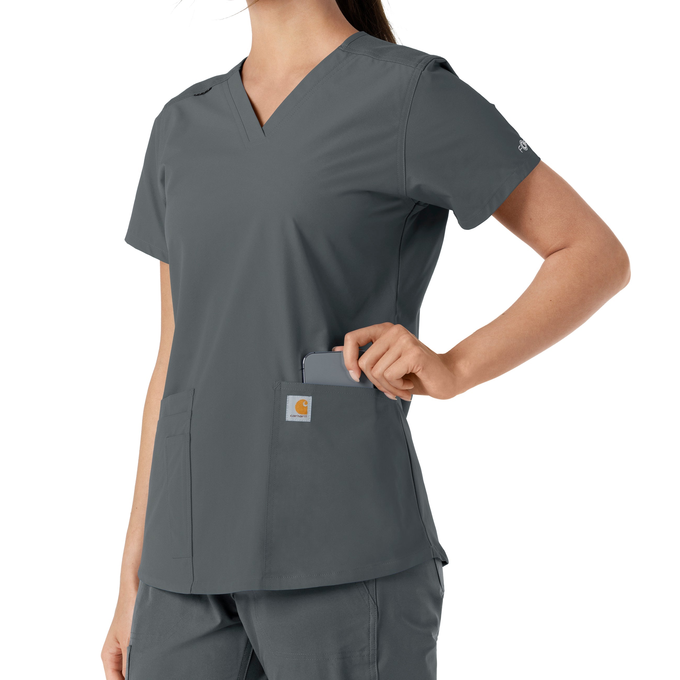 Force Essentials C12313 V-Neck Knit Panel Scrub Top Pewter