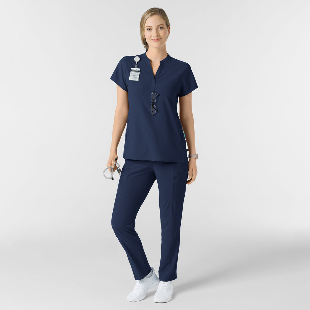 RENEW 6734 Mandarin Collar Scrub Top Navy