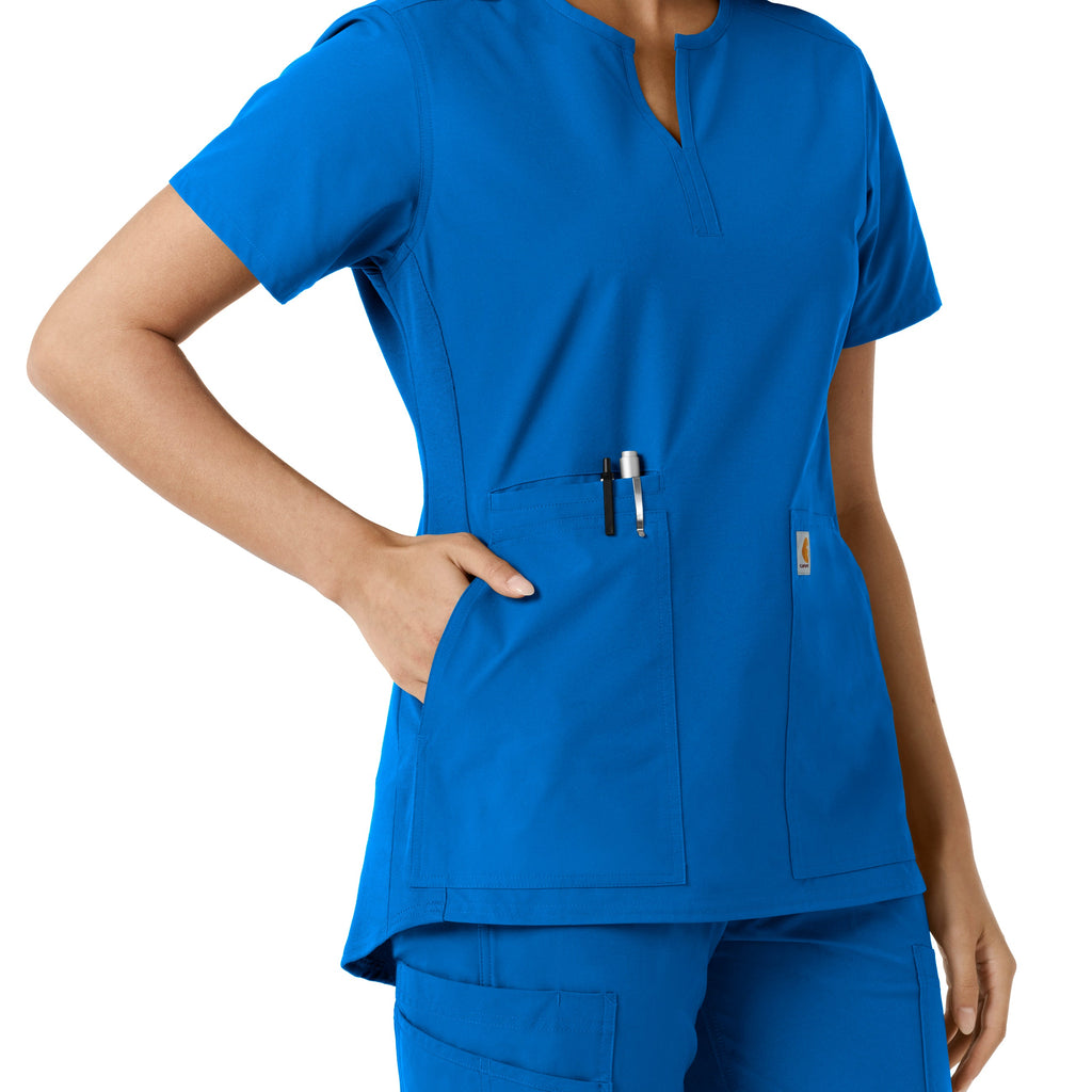Force Essentials C12413 Notch Neck Tunic Knit Panel Scrub Top Royal
