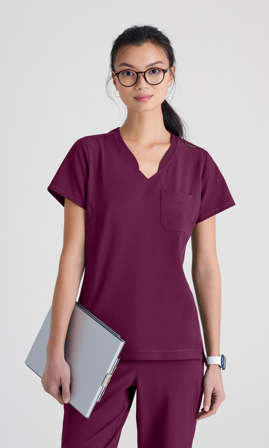 Grey's Anatomy Evolve GSST181 Sway Tuck-In Scrub Top Wine