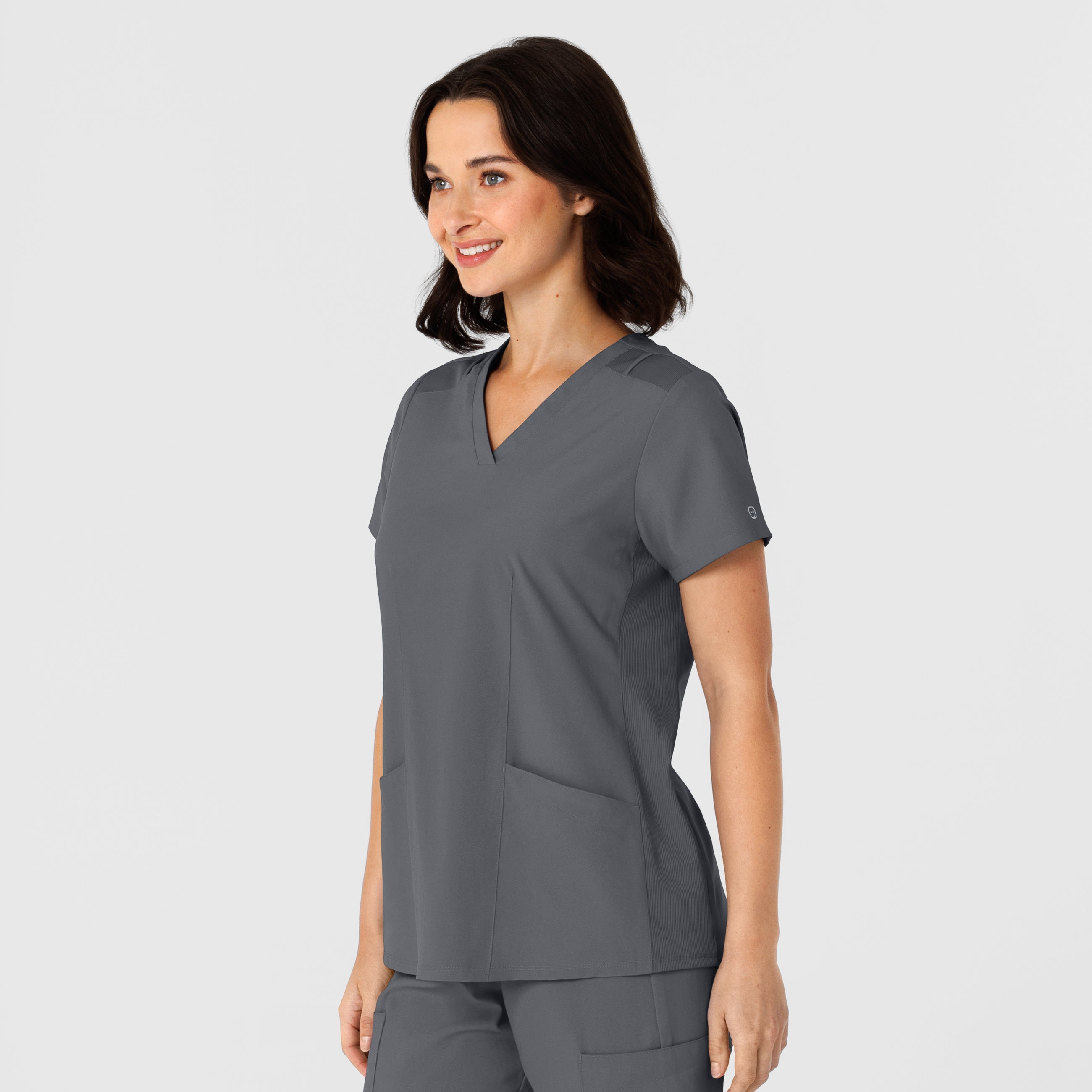 W123 6145 Flex-n-Reach Side Panel V-Neck Scrub Top Pewter