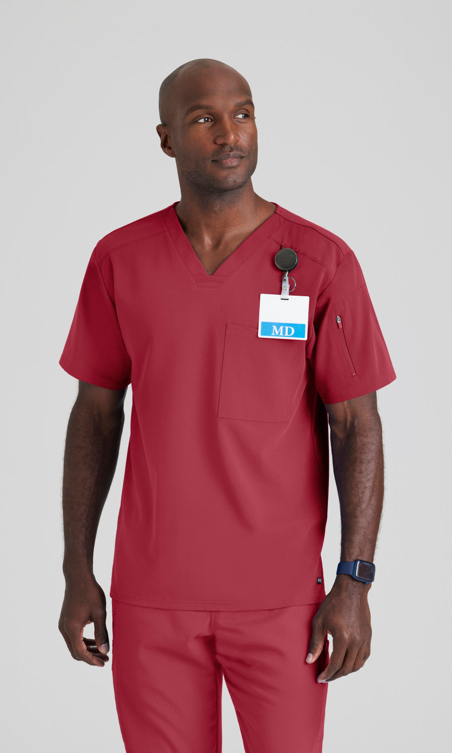 Grey's Anatomy Spandex Stretch GRST079 Murphy Scrub Top Maple Red