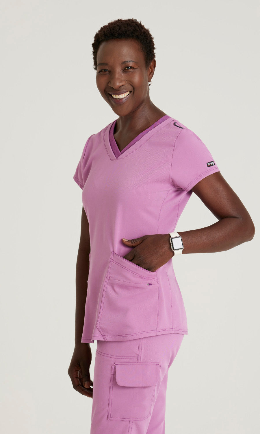 Grey's Anatomy Spandex Stretch GRST194 Meredith Scrub Top Pink Topaz