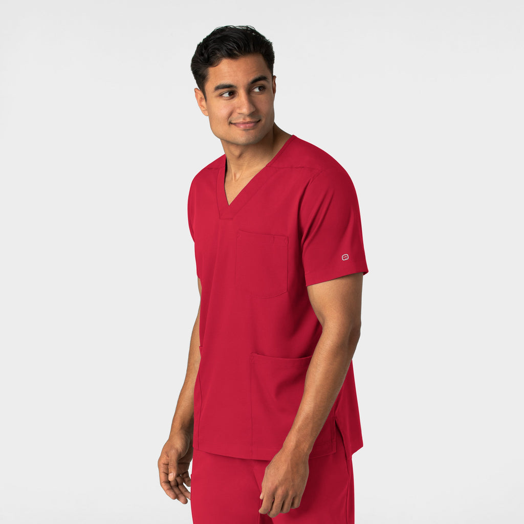 Boundless 6351 Men's Multi Pocket V-Neck Scrub Top Red