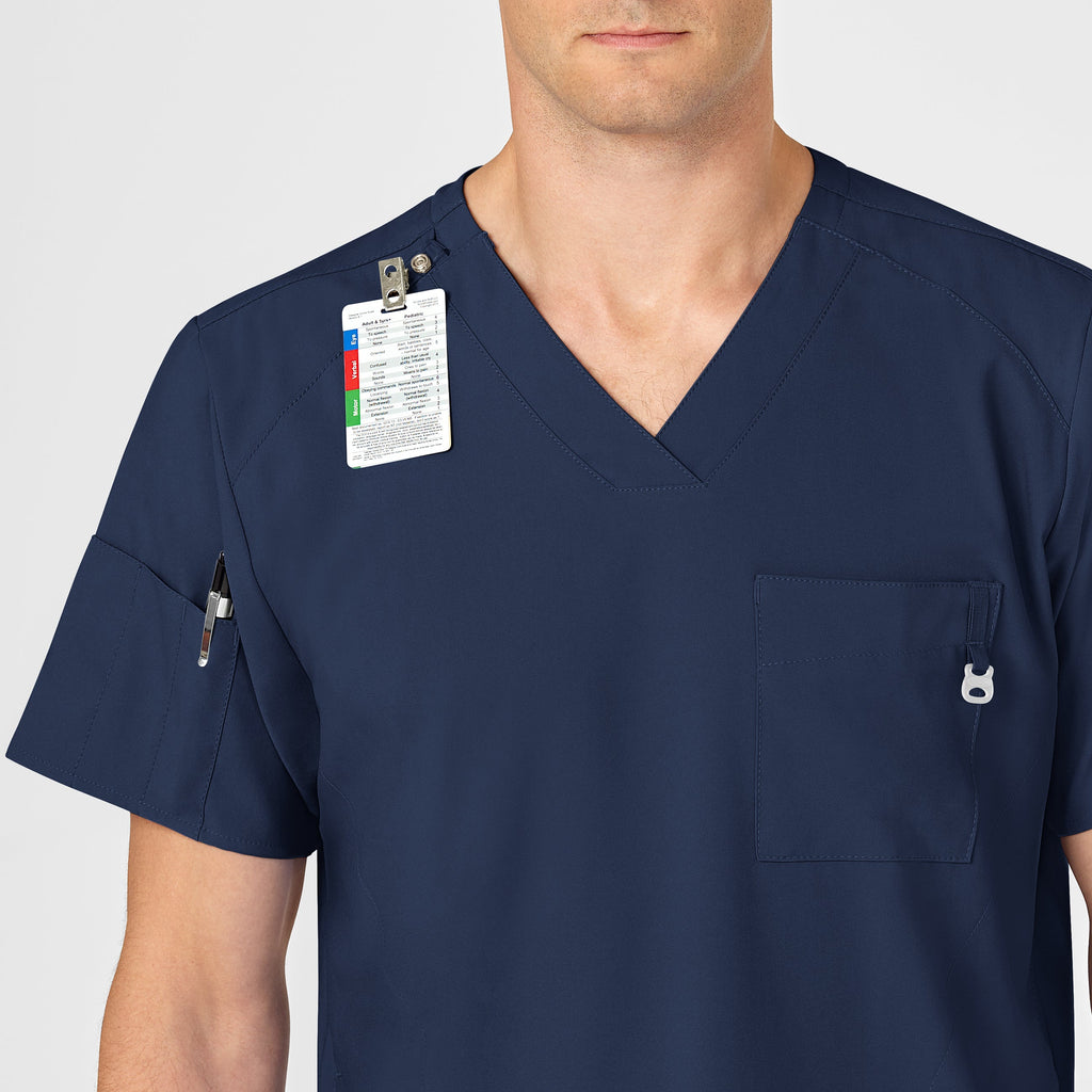 W123 6355 Men's V-Neck Scrub Top Navy